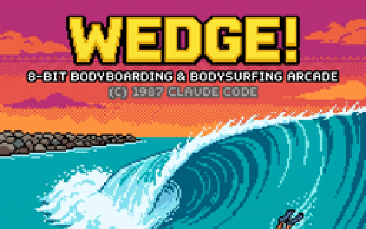 WEDGE! — 8-bit bodyboarding and bodysurfing arcade, title screen